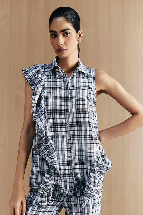 Black & White Check Zipper Frill Coord Set