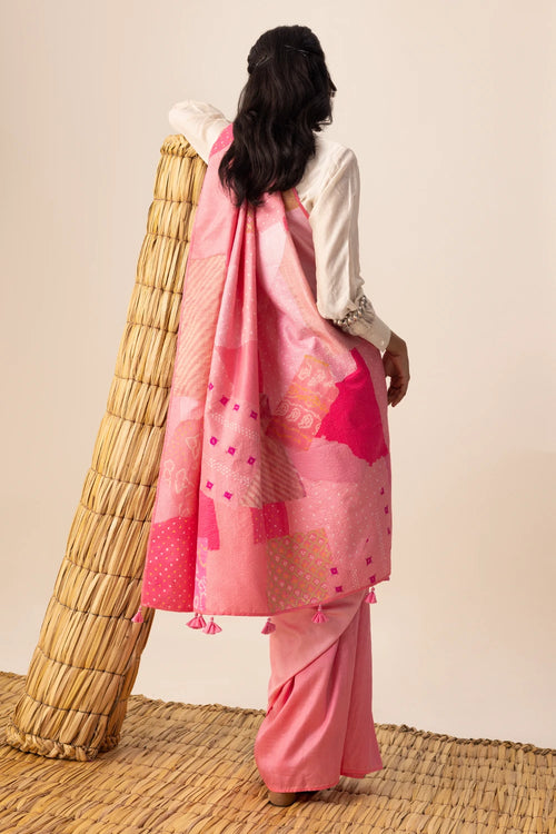Pink Bandhani Patchwork Saree