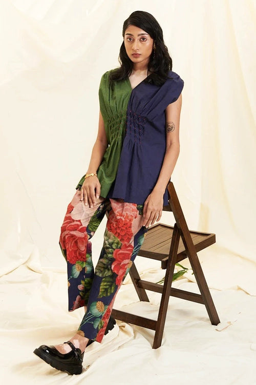 Blue & Green Poppy Bloom All Over Print Co-ord Set