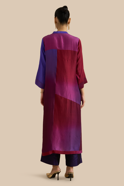 Deep Purple Ombre Color Block Kurta Set