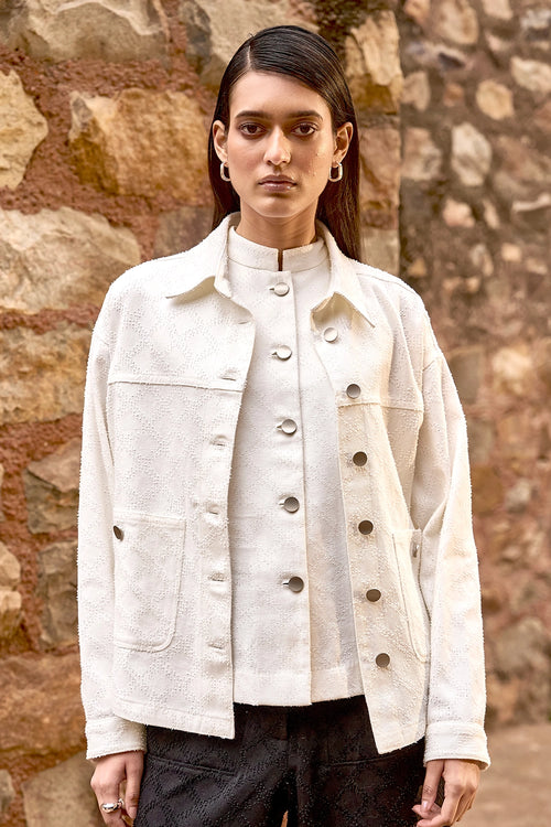 Textured Denim Shacket, Waistcoat And Pant