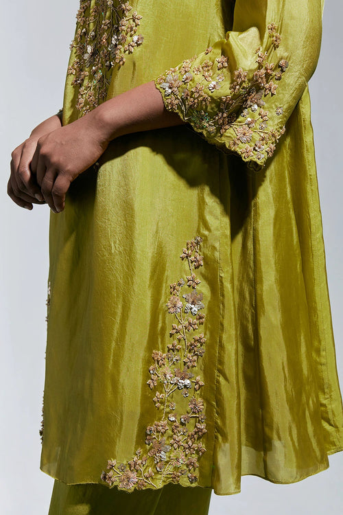 Floral Embroidered Silk Henna Salwar Set