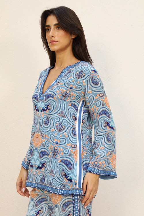Blue Printed Top With Pant Set