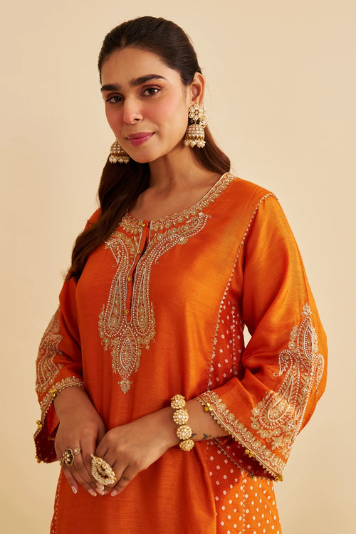 Jeriah Orange Short Chauga with Salwar