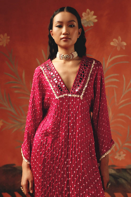 Wild Berry V Neck Asym Kurta with Ankle Length Palazzos