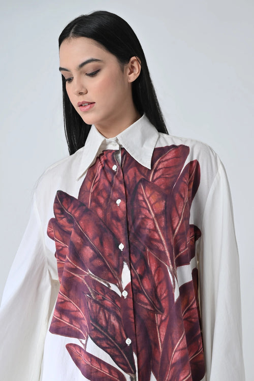 Crimson Leaf Prinred Dress