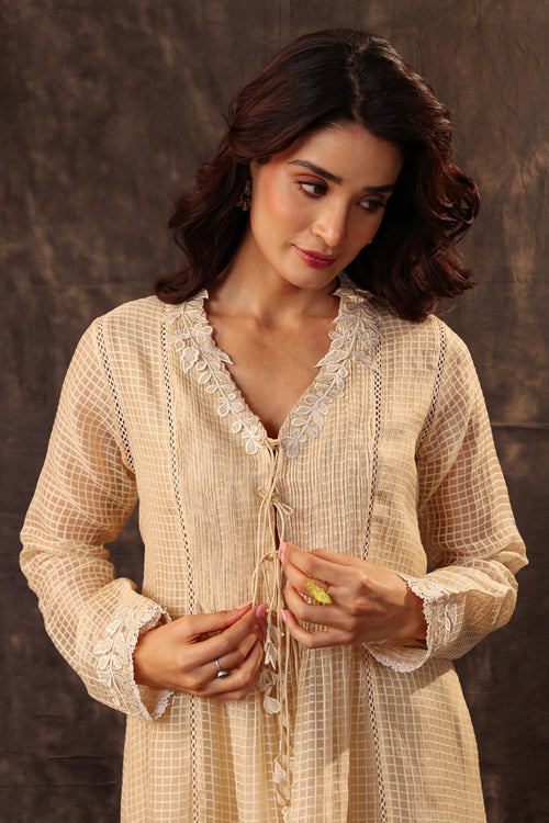 Vaayu Beige Tie-up Kurta Set