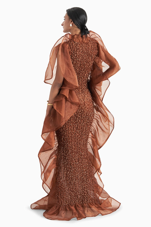 Brown Galaxy Smocked 2-Ply Dress