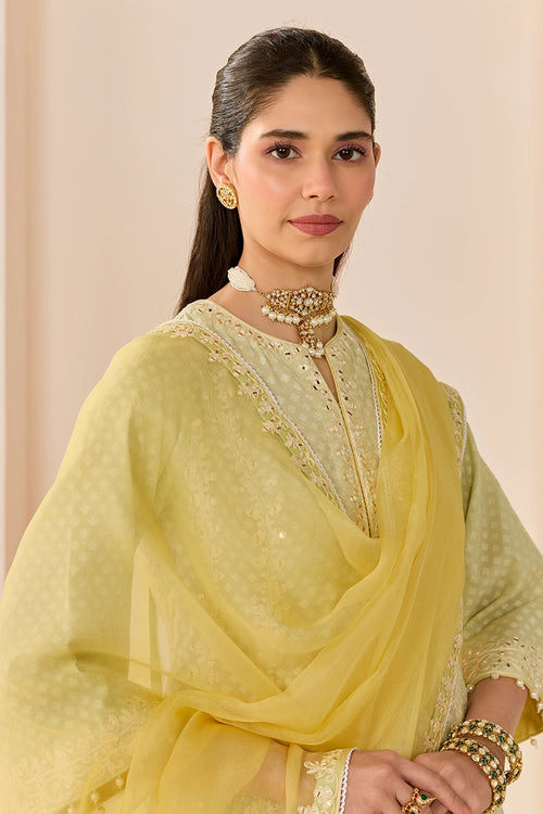 Firdaus Mint Green Long Kalidaar Chauga with Dogri Salwar and Dupatta