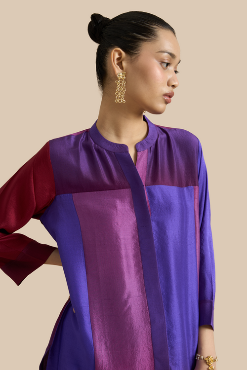 Deep Purple Ombre Color Block Kurta Set