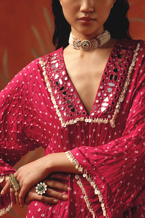Wild Berry V Neck Asym Kurta with Ankle Length Palazzos