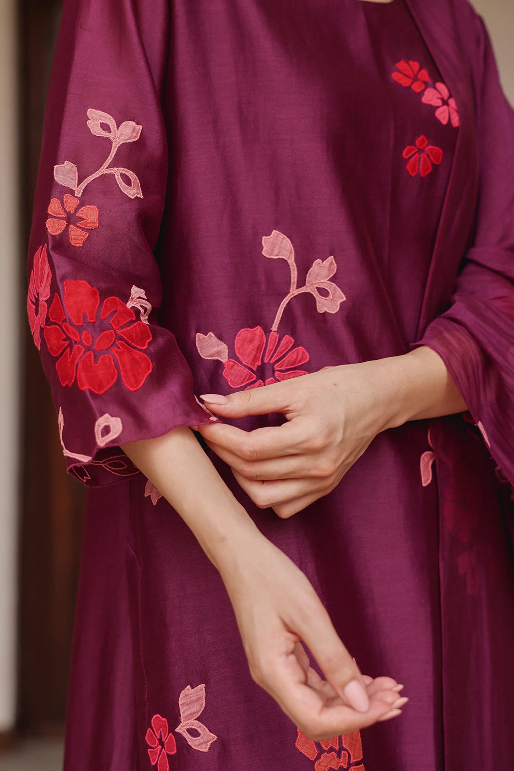 Amethyst Silk Applique Floral Kurta Set