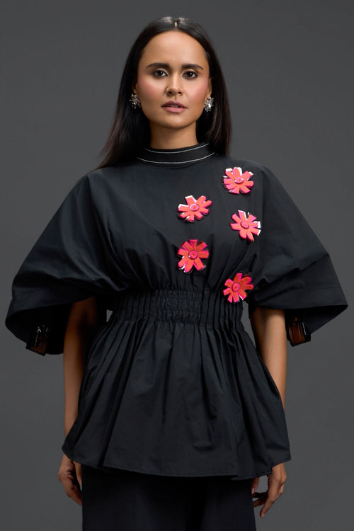 Black Floral Peplum Top