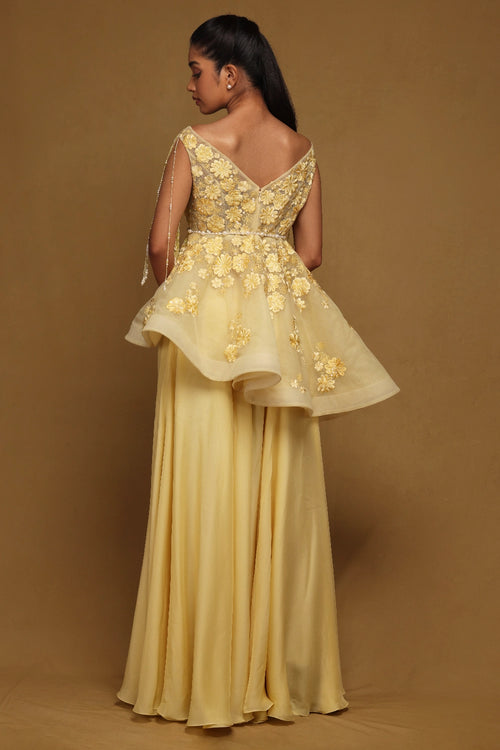 Cascading Peplum with Flared Pants