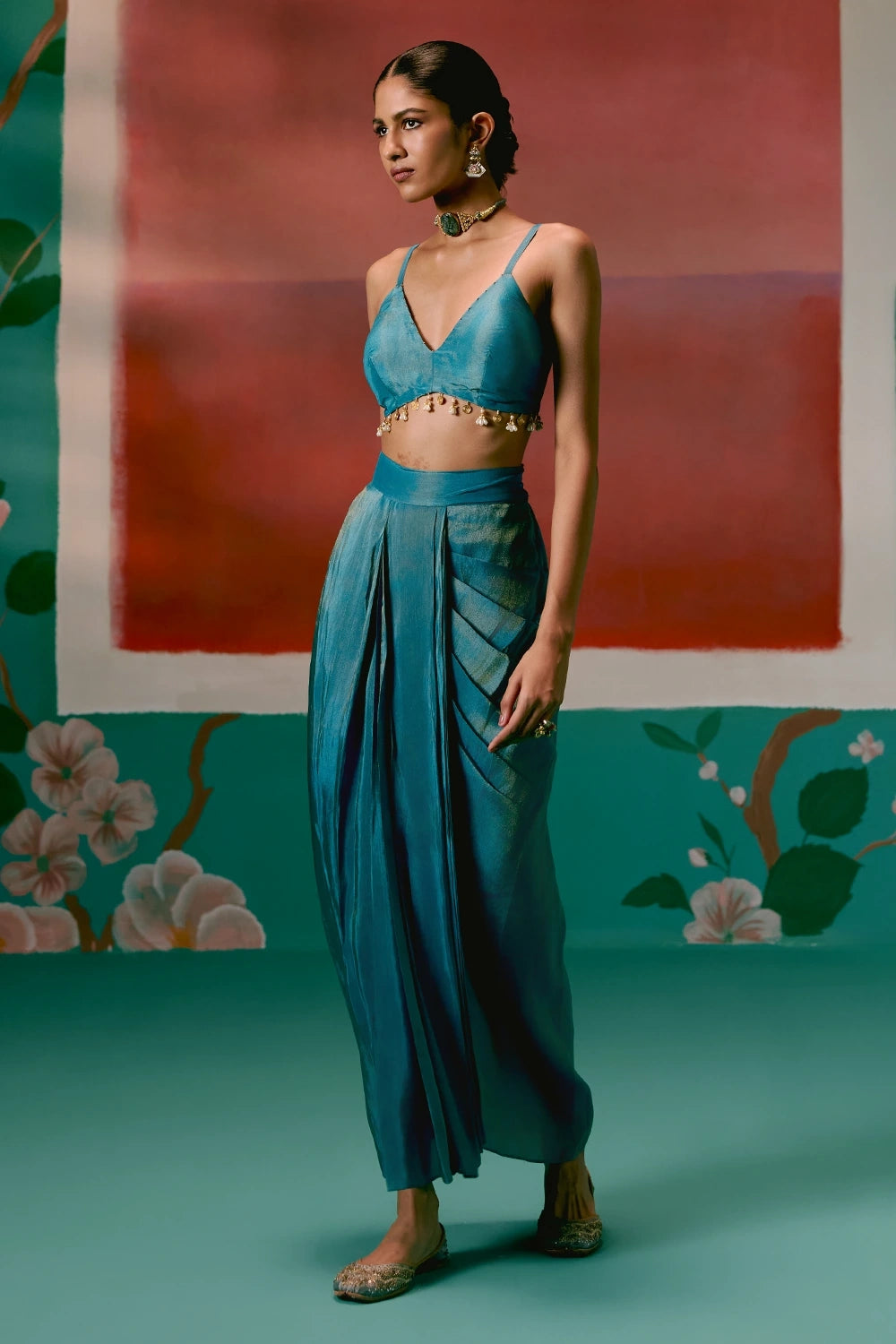 Teal Aztec Blazer Dhoti Set