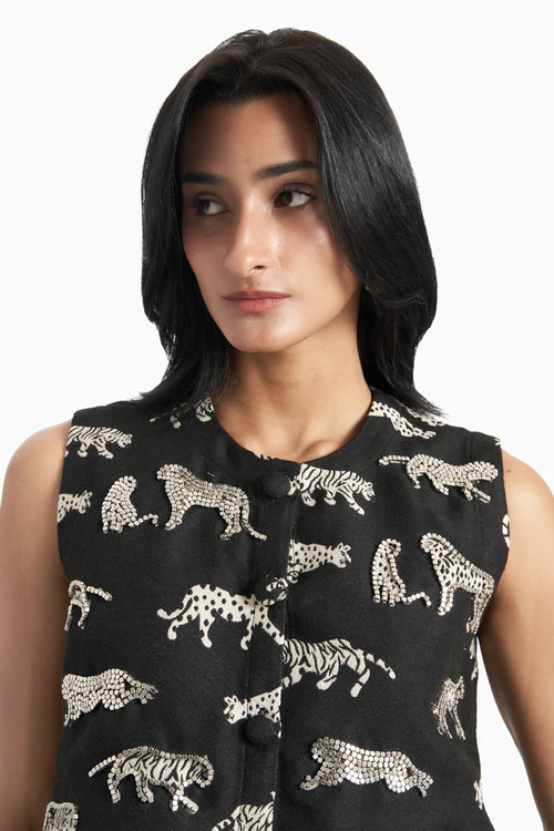 Black Leopard Jacquard Jacket
