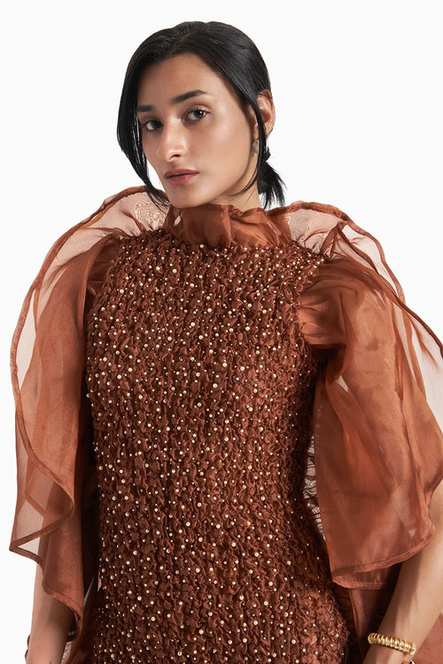 Brown Galaxy Smocked 2-Ply Dress