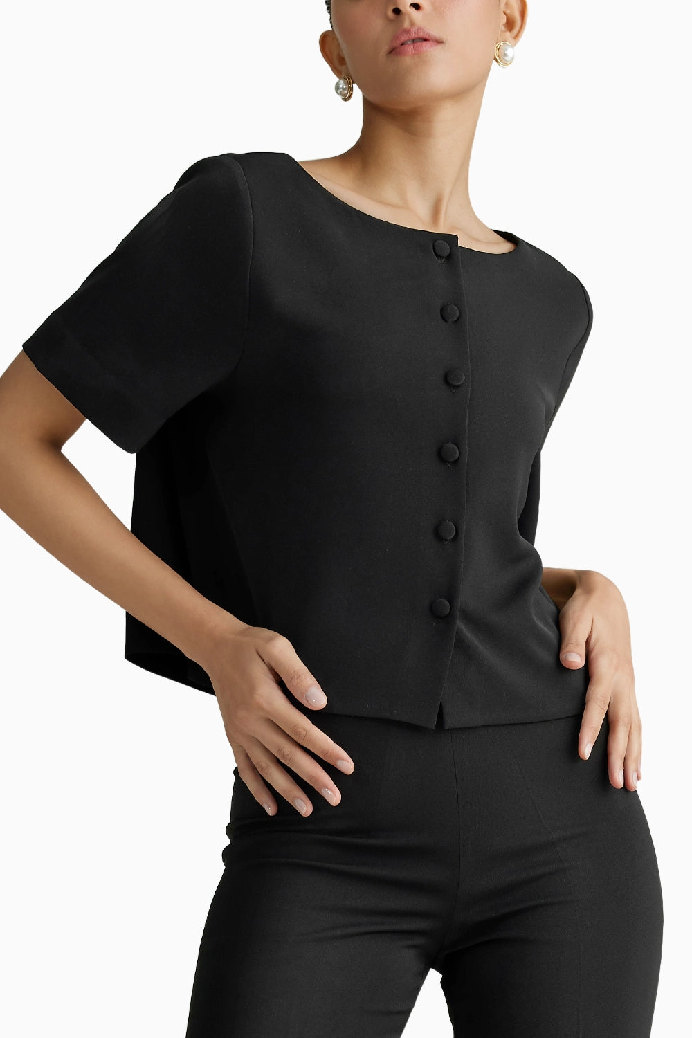 Black Stretch Suiting Jacket Top