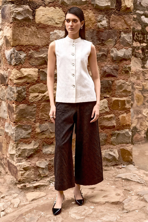 Textured Denim Waistcoat And Pant