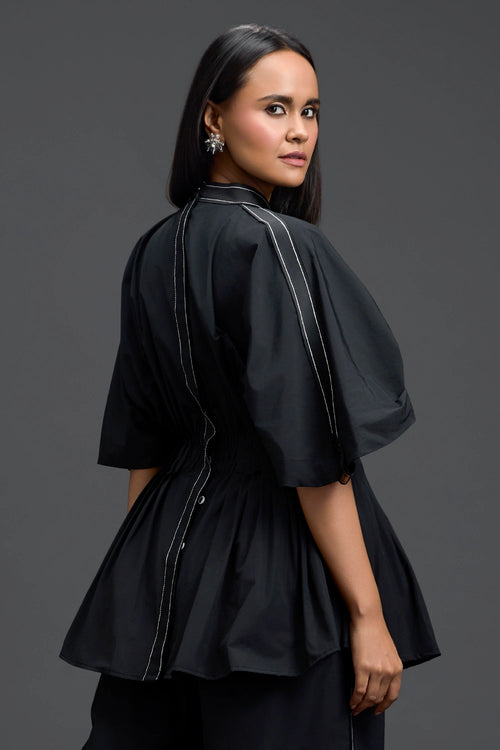 Black Floral Peplum Top