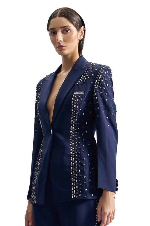 Stud-Armour Tailored Navy Jacket