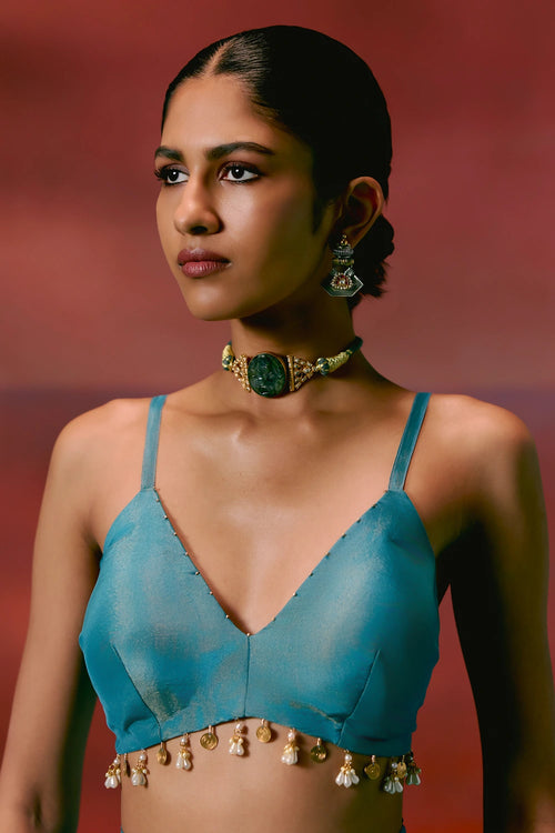 Teal Aztec Blazer Dhoti Set
