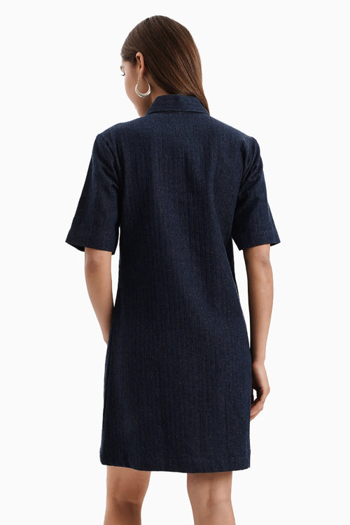 Dark Herringbone Denim Dress