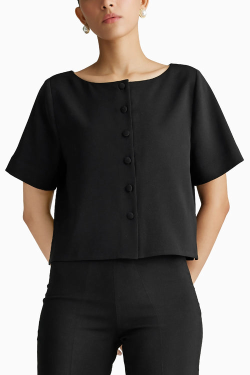 Black Stretch Suiting Jacket Top