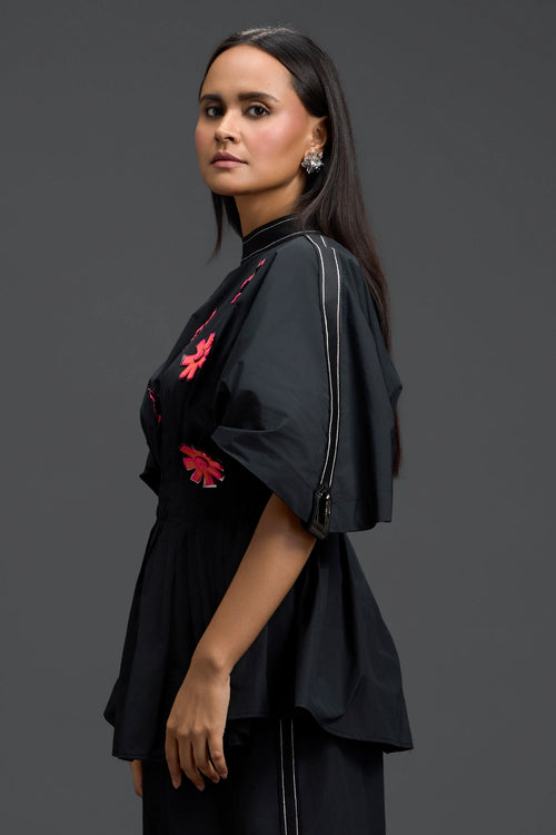 Black Floral Peplum Top
