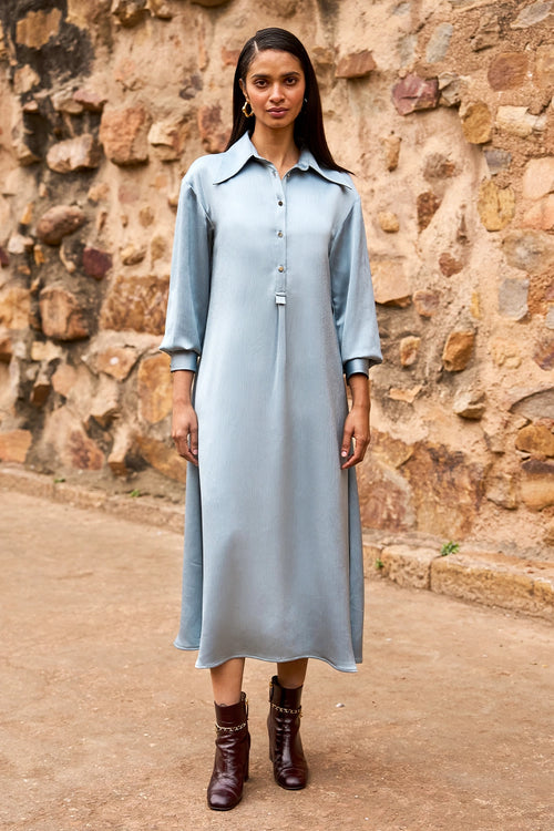 Textured Satin Shirt Dress