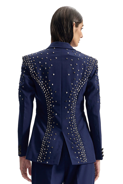 Stud-Armour Tailored Navy Jacket