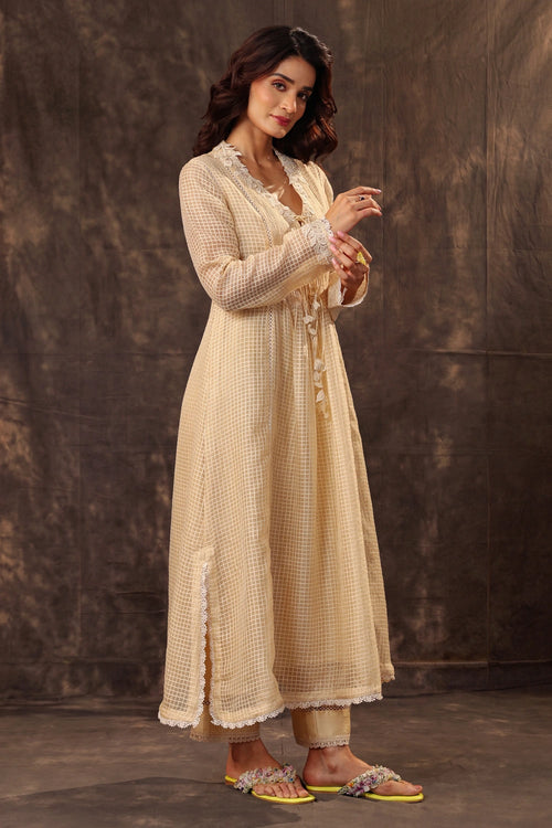 Vaayu Beige Tie-up Kurta Set