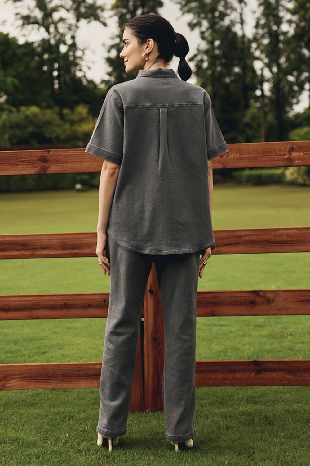 Ash Zipper Jacket with Straight Denim Pants