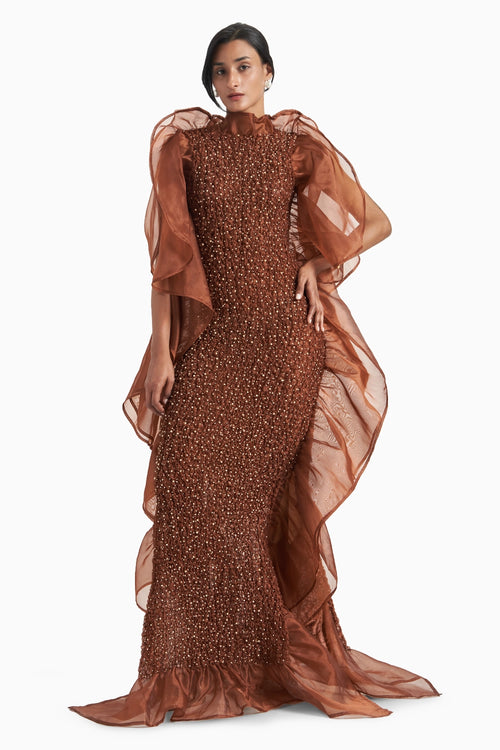 Brown Galaxy Smocked 2-Ply Dress