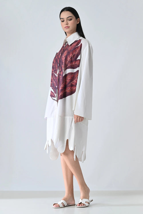 Crimson Leaf Prinred Dress