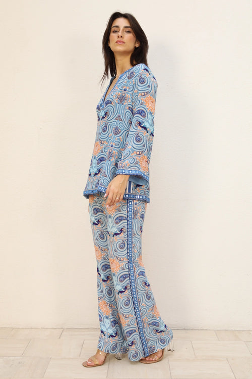 Blue Printed Top With Pant Set