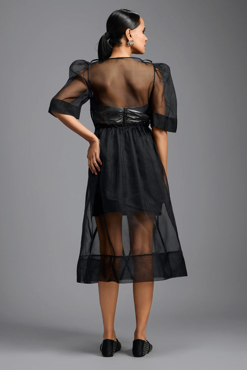 Sheer Black Sculpted Midi Dress