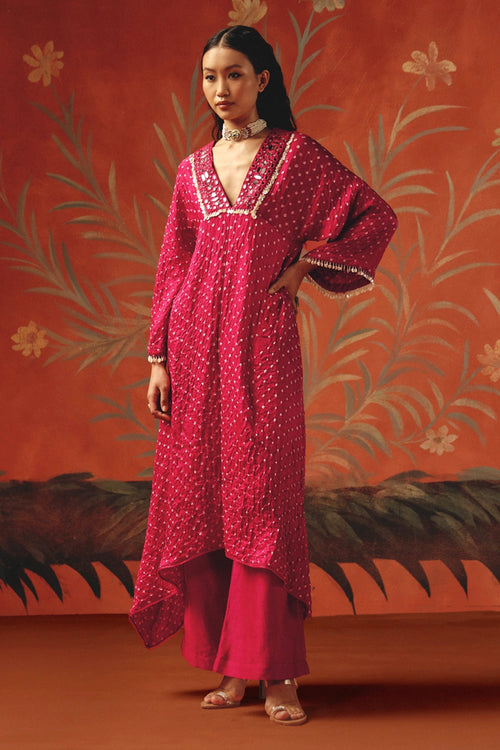 Wild Berry V Neck Asym Kurta with Ankle Length Palazzos