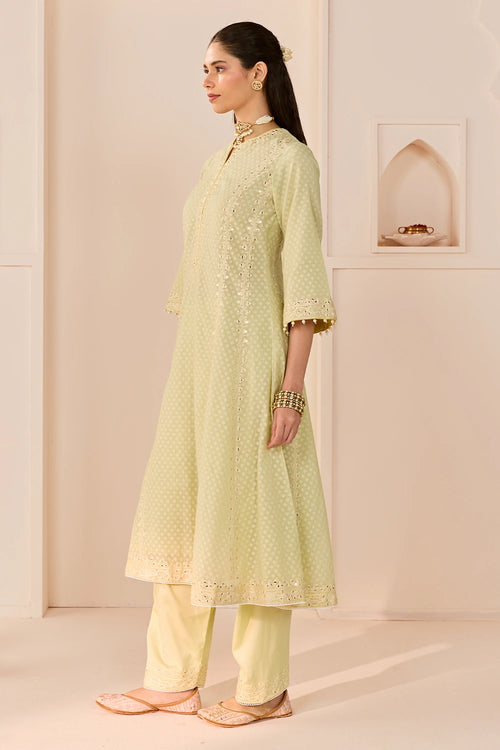 Firdaus Mint Green Long Kalidaar Chauga with Dogri Salwar and Dupatta