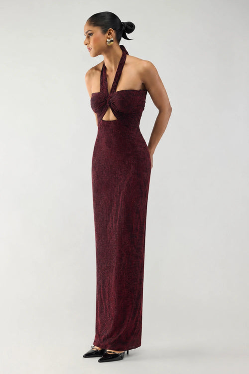 Crimson Halo Halter Dress