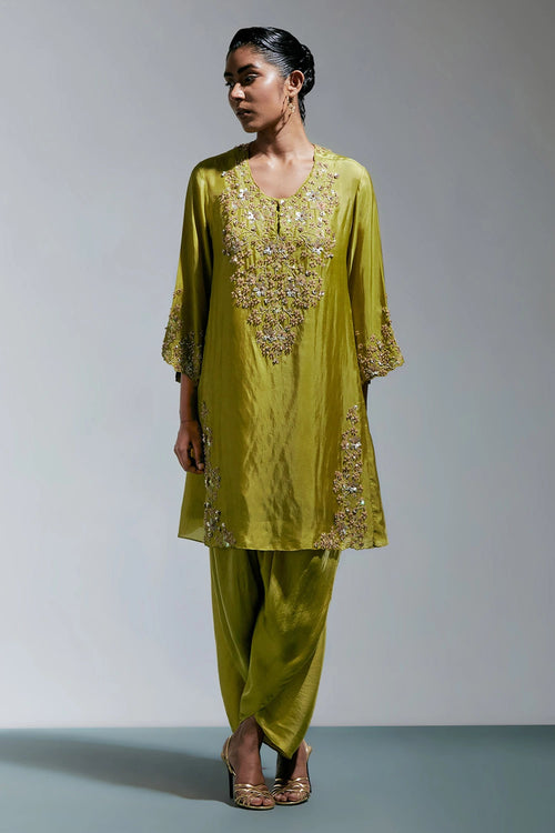 Floral Embroidered Silk Henna Salwar Set