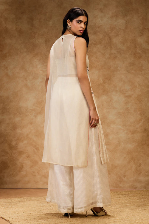 Gold Threadwork Dress And Pants Set