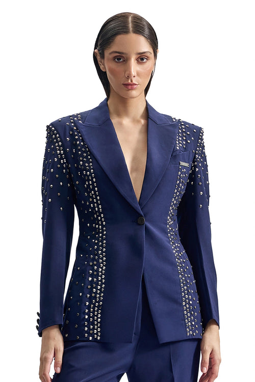 Stud-Armour Tailored Navy Jacket