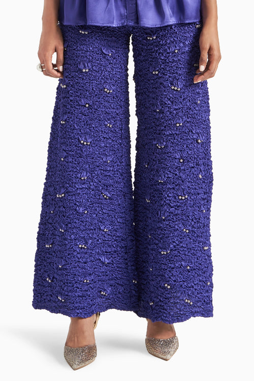 Yves Blue Smocked Wide Leg Pants
