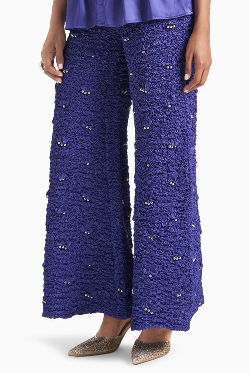 Yves Blue Smocked Wide Leg Pants