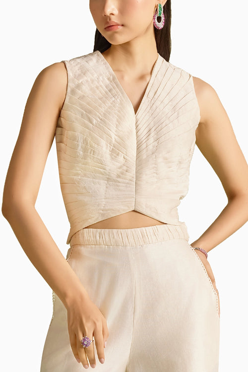 Ivory Pleated Crop Top