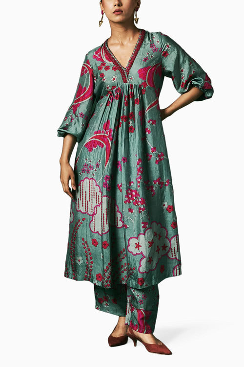 Aqua Primrose Kurta Set
