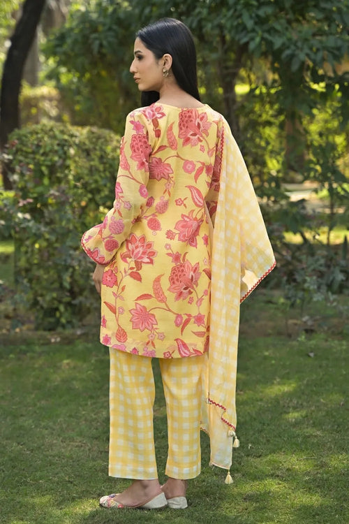Yellow Cotton Chanderi Suit
