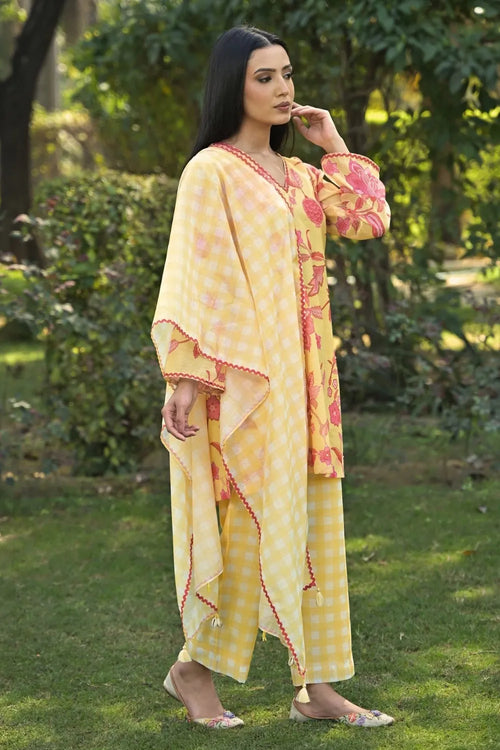 Yellow Cotton Chanderi Suit