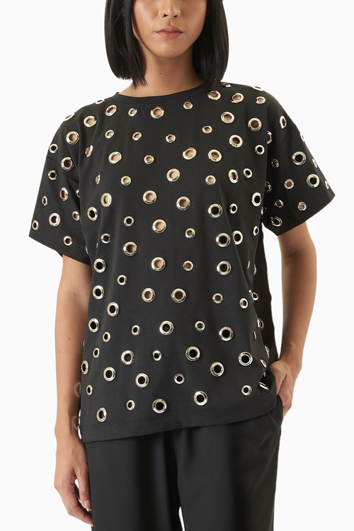 Black Bulls T-Shirt with Eyelets